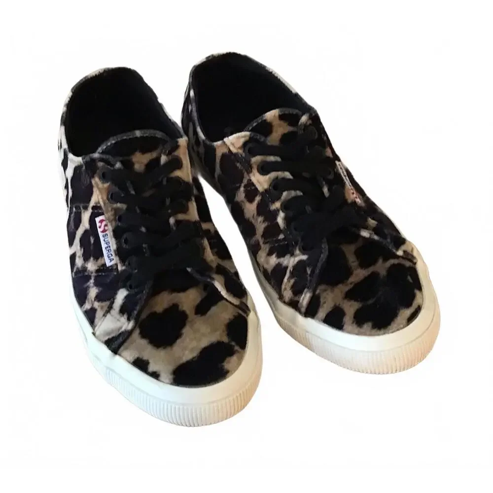 Superga Leopard Print Canvas Sneakers in Black and Tan